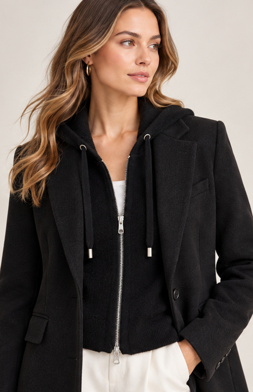NWT Quince 100% Mongolian Cashmere Hoodie Blazer Dickey Black XS/S/M Quiet Luxur